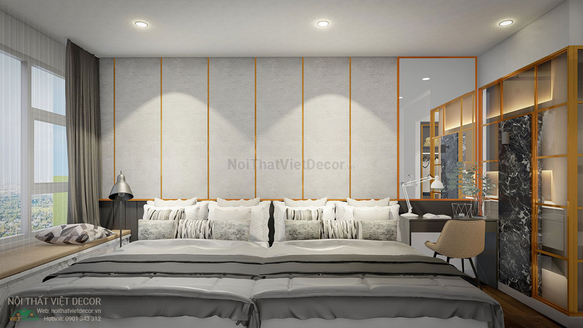 Nội thất Việt Decor mẫu phương án thiết kế phối cảnh 3D nội thất hiện đại căn hộ 3 phòng ngủ phòng ngủ lớn giường ngủ