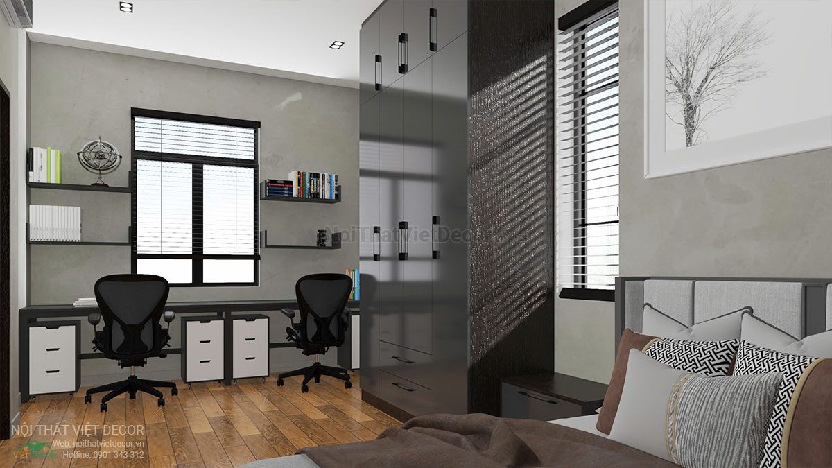 Nội thất Việt Decor thiết kế thi công nội thất hiện đại, biệt thự song lập 3 tầng tại Bến Lức Long An, phòng ngủ 2