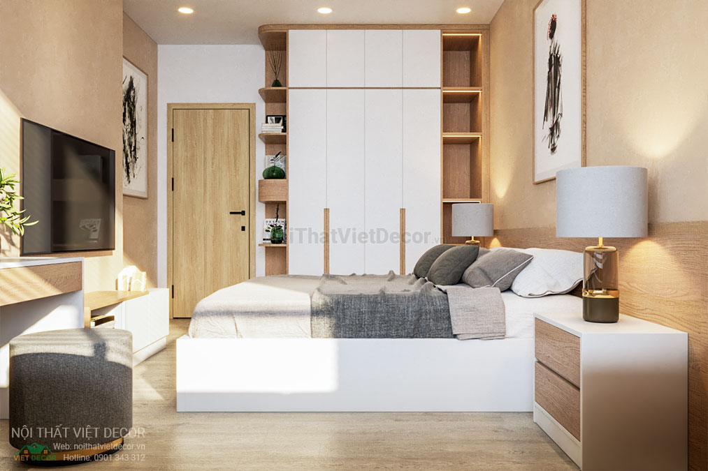 Nội thất Việt Decor thiết kế thi công nội thất căn hộ 3 phòng ngủ tại quận 12, thành phố Hồ Chí Minh, giường ngủ phòng ngủ 1
