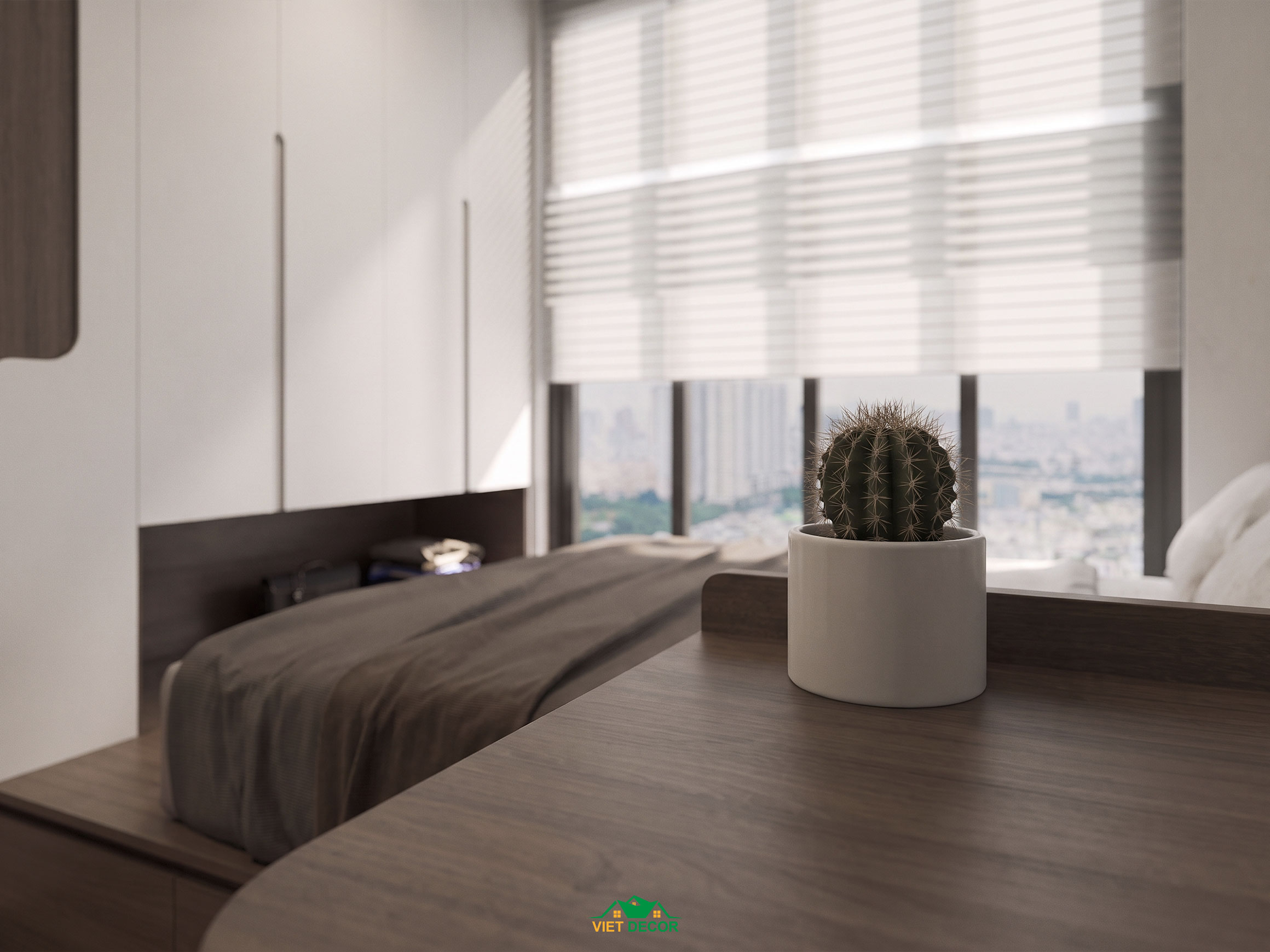 Nội Thất Việt Decor thiết kế thi công nội thất căn hộ 3 phòng ngủ The Opus One Vinhomes Grand Park TP HCM, bàn học phòng ngủ nhỏ