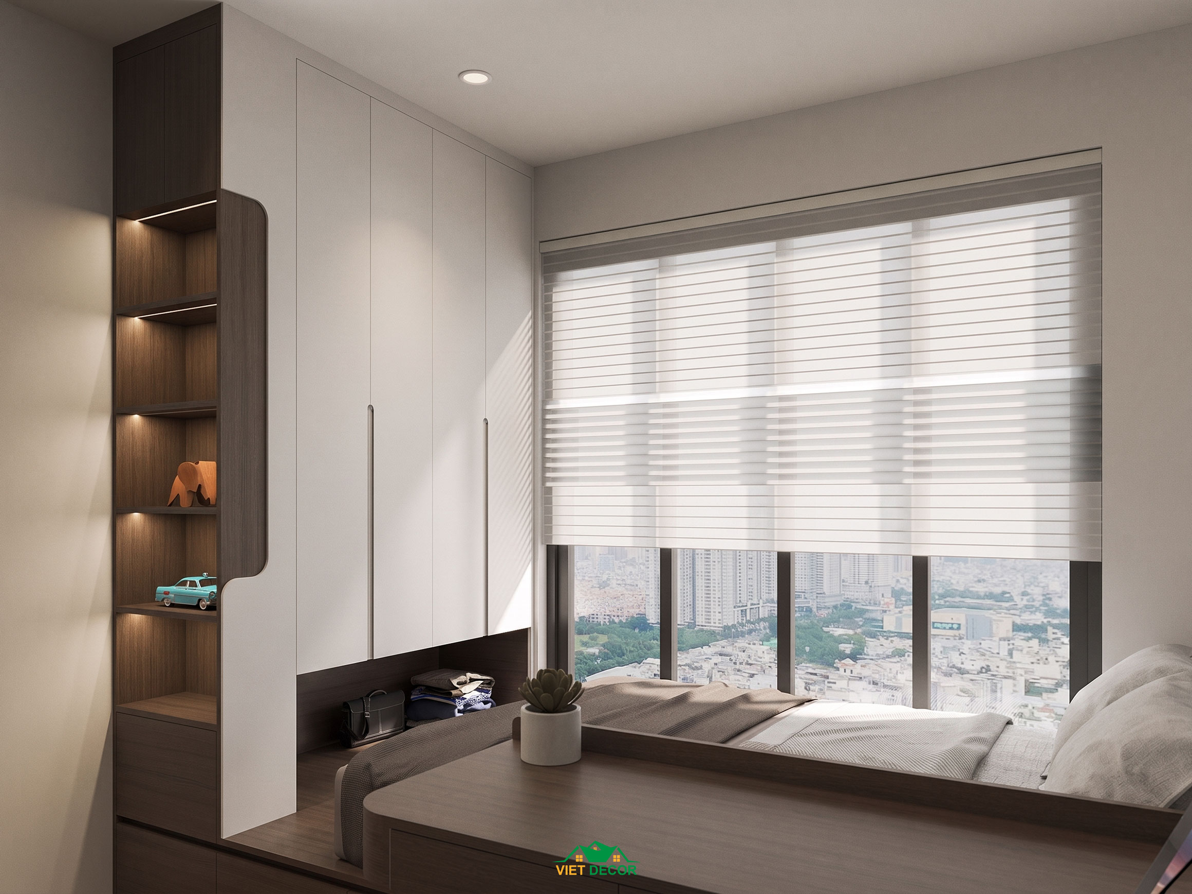 Nội Thất Việt Decor thiết kế thi công nội thất căn hộ 3 phòng ngủ The Opus One Vinhomes Grand Park TP HCM, phòng ngủ nhỏ