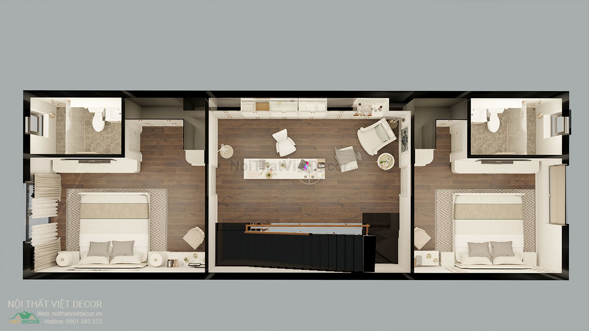 Nội thất Việt Decor thiết kế thi công nội thất tân cổ điển sang trọng luxury, nhà liên kế 3 tầng thuộc dự án Lavilla Green City Tân An, Long An, mặt bằng tầng 2