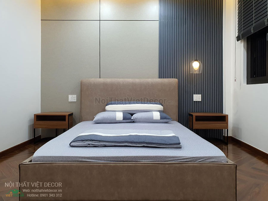 Nội Thất Việt Decor thiết kế thi công trang trí nội thất, tủ bếp gỗ công nghiệp An Cường, nhà phố 3 phòng ngủ tại quận 3 thành phố Hồ Chí Minh, giường phòng ngủ 2