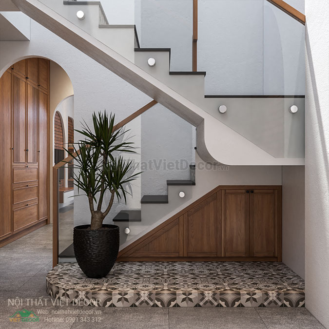 Nội thất Việt Decor thiết kế thi công nội thất nhà phố độc lạ, cá tính tại quận 2, thành phố Hồ Chí Minh, tủ dưới thang bộ