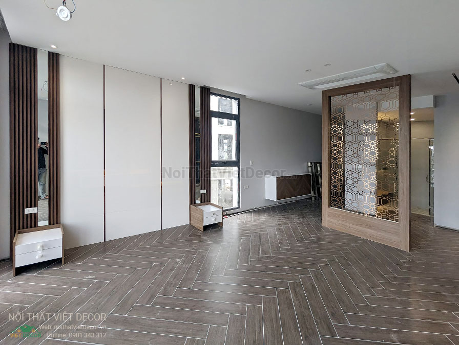 Nội Thất Việt Decor thiết kế thi công nội thất, tủ bếp gỗ công nghiệp An Cường, nhà phố 3 phòng ngủ tại tỉnh Cần Thơ, vách trang trí phòng ngủ 3
