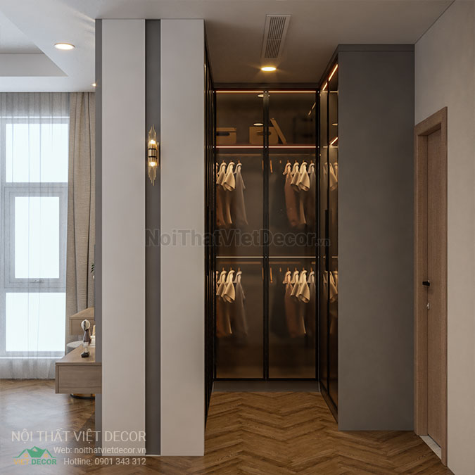 Nội thất Việt Decor thiết kế thi công nội thất căn hộ 2 phòng ngủ tại quận 7, thành phố Hồ Chí Minh, phòng thay đồ
