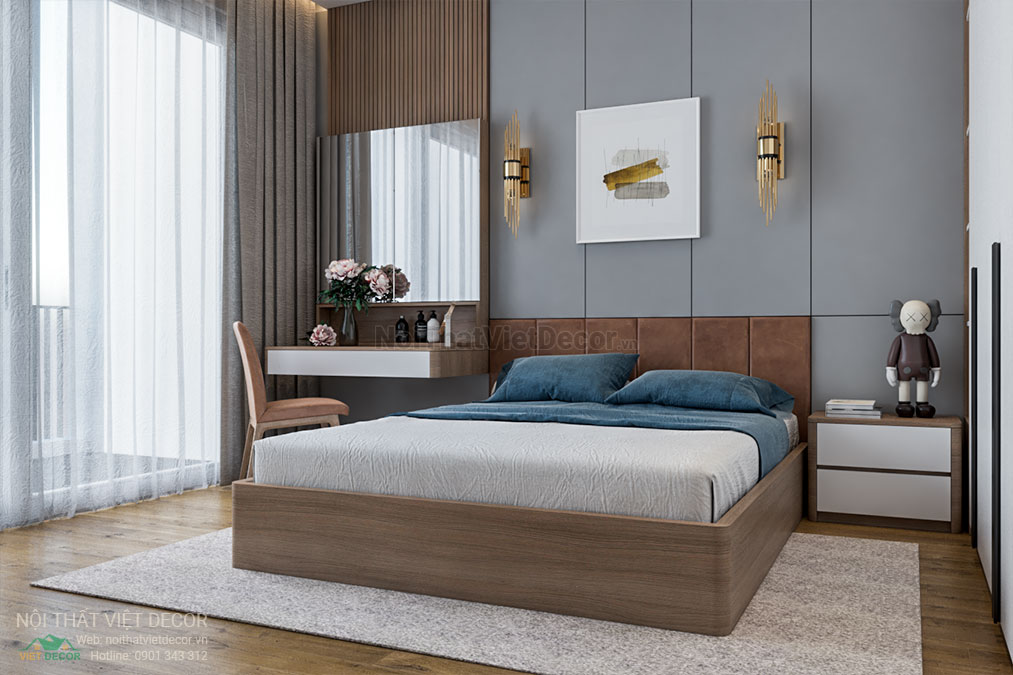 Nội thất Việt Decor thiết kế thi công nội thất nhà phố 3 phòng ngủ tại huyện Nhà Bè, thành phố Hồ Chí Minh, giường ngủ phòng ngủ 1