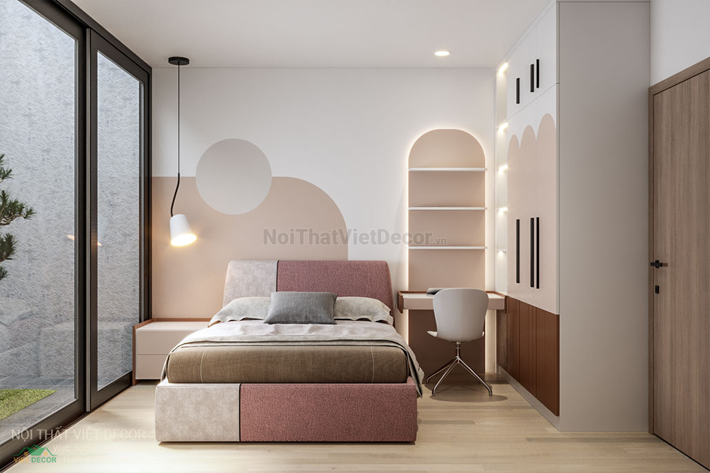 Nội thất Việt Decor thiết kế thi công nội thất nhà phố 3 phòng ngủ tại quận 7, thành phố Hồ Chí Minh, phối cảnh 3D phòng ngủ 2