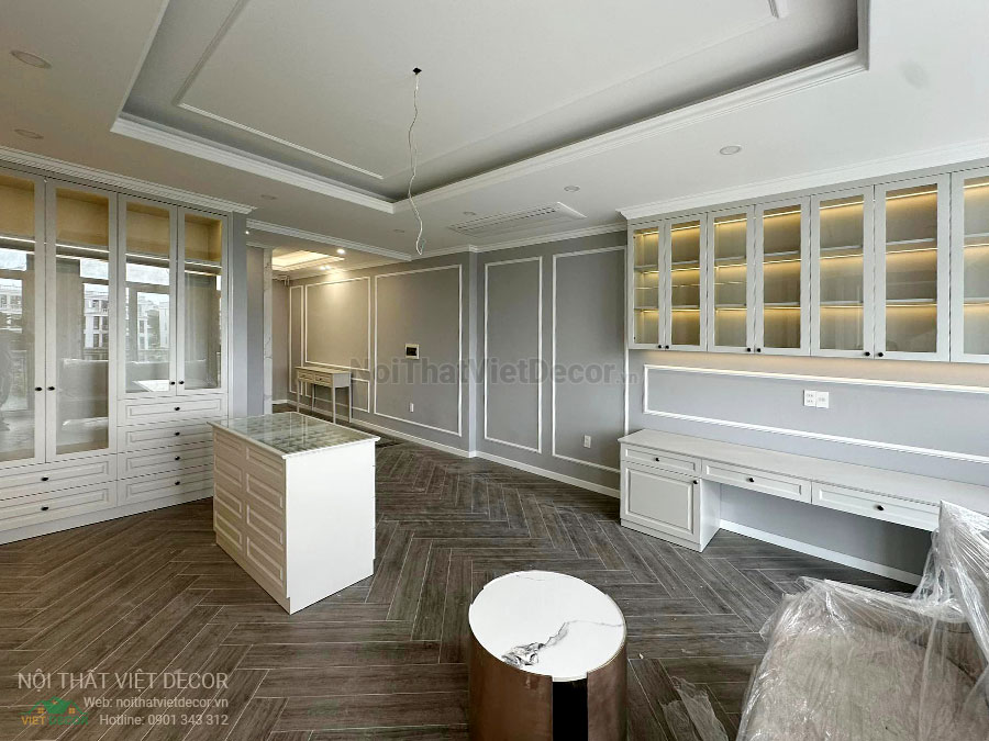Nội Thất Việt Decor thiết kế thi công nội thất, tủ bếp gỗ công nghiệp An Cường, shophouse dự án Aminia Ninh Kiều Cần Thơ, phòng thay đồ