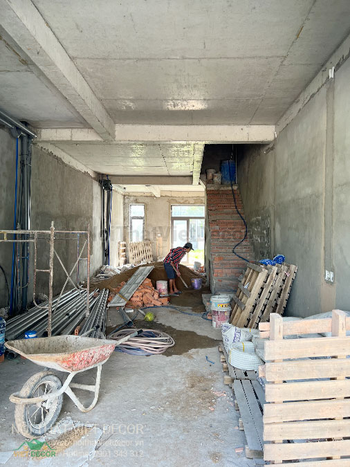Nội Thất Việt Decor thiết kế thi công nội thất, tủ bếp gỗ công nghiệp Ba Thanh nhà liên kế 3 tầng dự án nhà liên kế Lavilla Green City Tân An, Long An, thi công