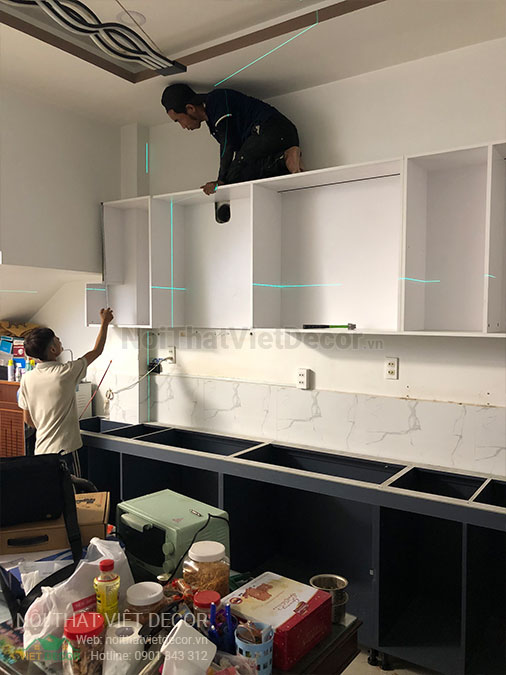 Nội thất Việt Decor thiết kế thi công tủ bếp hiện đại chữ I, gỗ công nghiệp MDF chống ẩm phủ melamine, nhựa sơn 2k An Cường quận Tân Phú Hồ Chí Minh - Thi công