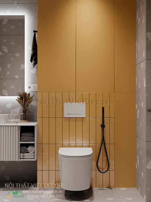 Nội thất Việt Decor mẫu phương án thiết kế phối cảnh 3D nội thất đẹp hiện đại căn hộ 1 phòng ngủ, nhà vệ sinh