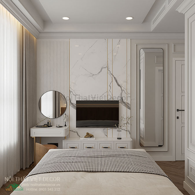 Nội thất Việt Decor thiết kế thi công nội thất căn hộ 2 phòng ngủ tân cổ điển 62 m2 tại tp hồ chí minh phòng ngủ lớn gia chủ