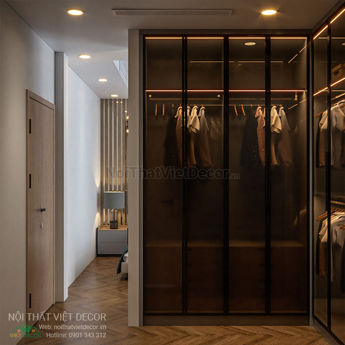 Nội thất Việt Decor thiết kế thi công nội thất căn hộ 2 phòng ngủ tại quận 7, thành phố Hồ Chí Minh, tủ quần áo phòng thay đồ