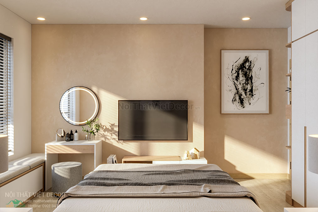 Nội thất Việt Decor thiết kế thi công nội thất căn hộ 3 phòng ngủ tại quận 12, thành phố Hồ Chí Minh, kệ ti vi phòng ngủ 1