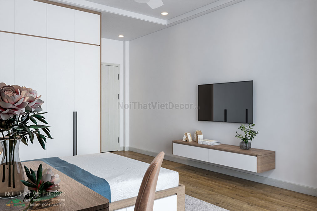 Nội thất Việt Decor thiết kế thi công nội thất nhà phố 3 phòng ngủ tại huyện Nhà Bè, thành phố Hồ Chí Minh, kệ ti vi phòng ngủ 1