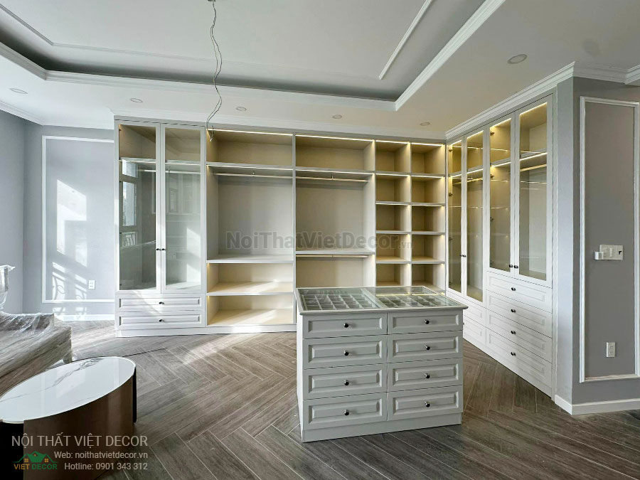 Nội Thất Việt Decor thiết kế thi công nội thất, tủ bếp gỗ công nghiệp An Cường, shophouse dự án Aminia Ninh Kiều Cần Thơ, phòng thay đồ