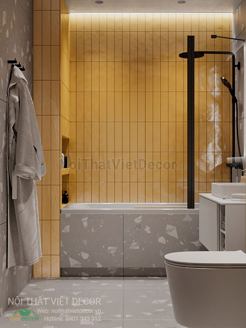 Nội thất Việt Decor mẫu phương án thiết kế phối cảnh 3D nội thất đẹp hiện đại căn hộ 1 phòng ngủ, bồn tắm nhà vệ sinh