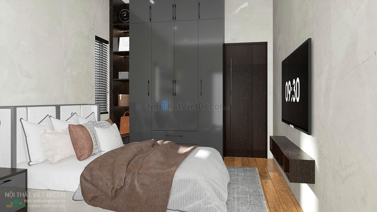 Nội thất Việt Decor thiết kế thi công nội thất hiện đại, biệt thự song lập 3 tầng tại Bến Lức Long An, phòng ngủ lớn