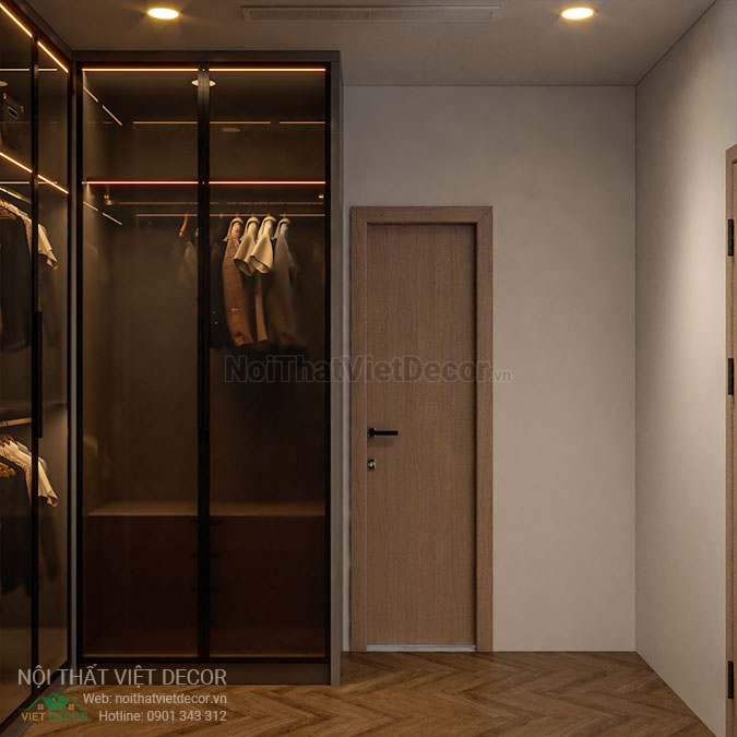 Nội thất Việt Decor thiết kế thi công nội thất căn hộ 2 phòng ngủ tại quận 7, thành phố Hồ Chí Minh, tủ quần áo phòng thay đồ