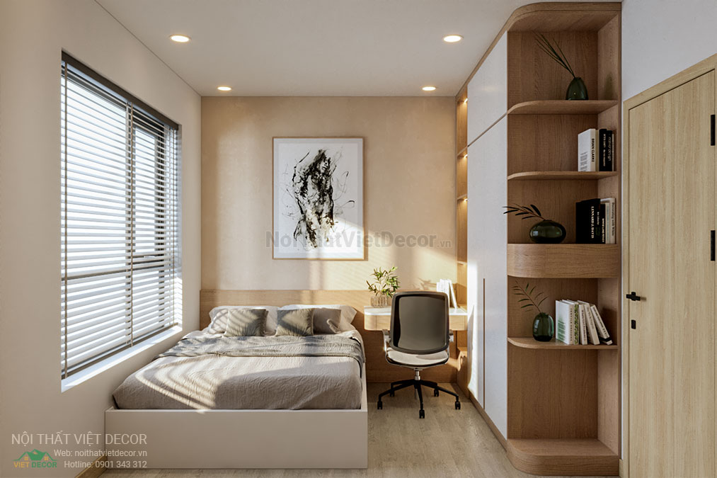 Nội thất Việt Decor thiết kế thi công nội thất căn hộ 3 phòng ngủ tại quận 12, thành phố Hồ Chí Minh, giường ngủ tủ quần áo phòng ngủ 2