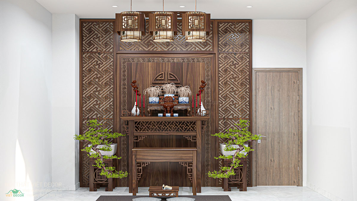 Nội thất Việt Decor thiết kế thi công nội thất nhà ở gia đình 3 tầng thuộc dự án Lavilla Tân An, Long An, phòng thờ