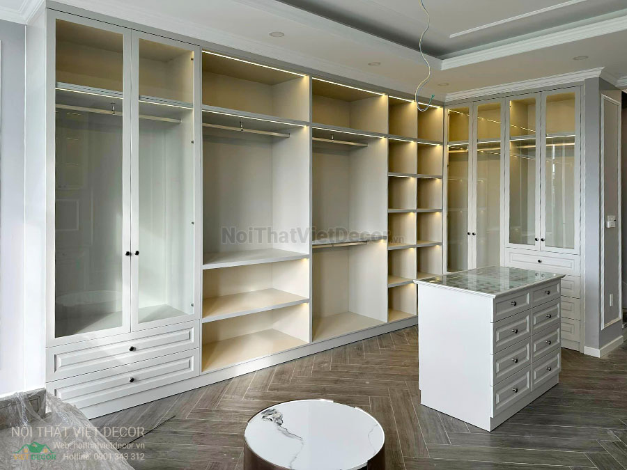 Nội Thất Việt Decor thiết kế thi công nội thất, tủ bếp gỗ công nghiệp An Cường, shophouse dự án Aminia Ninh Kiều Cần Thơ, phòng thay đồ