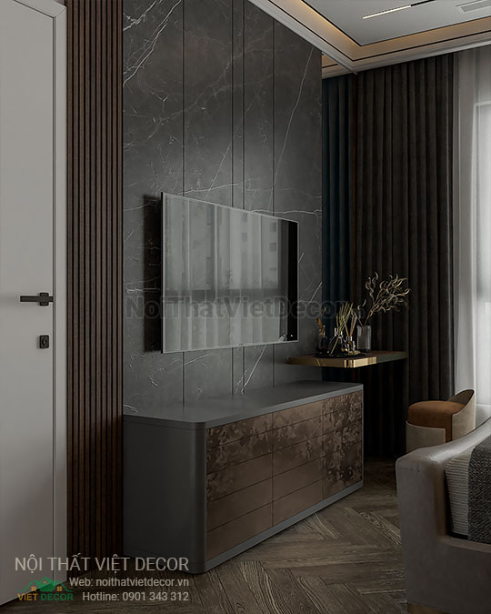Nội thất Việt Decor thiết kế thi công nội thất căn hộ 3 phòng ngủ 89.39 m2 tại tp hồ chí minh phòng ngủ gia chủ kệ tivi
