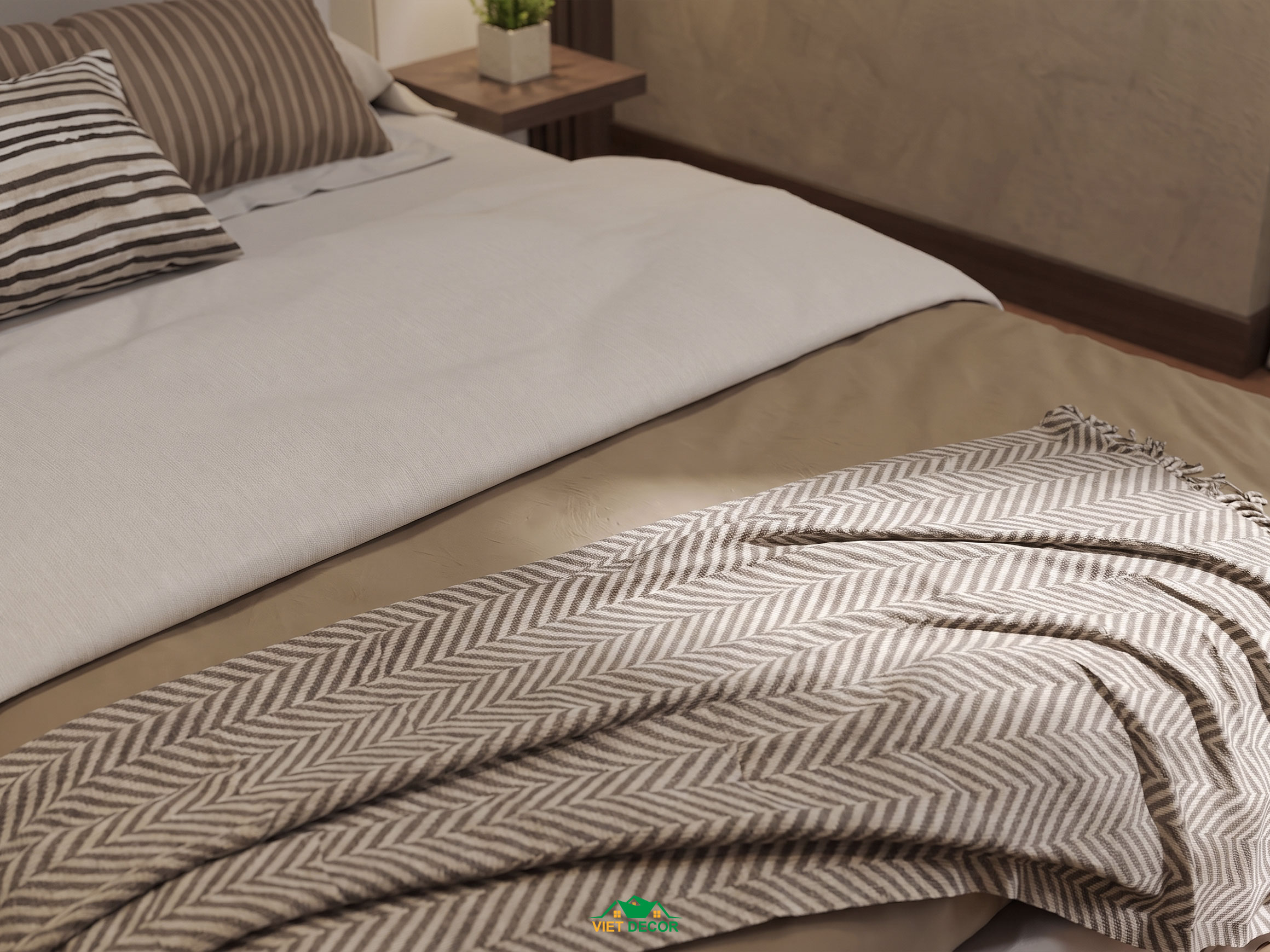 Nội Thất Việt Decor thiết kế thi công nội thất căn hộ 3 phòng ngủ The Opus One Vinhomes Grand Park TP HCM, giường phòng ngủ nhỏ
