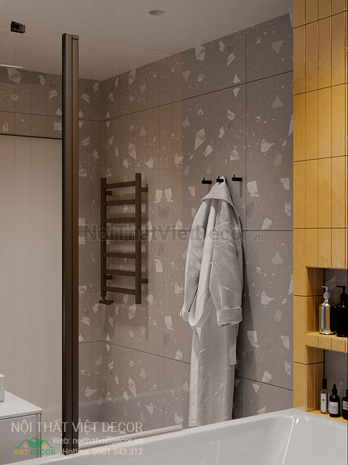 Nội thất Việt Decor mẫu phương án thiết kế phối cảnh 3D nội thất đẹp hiện đại căn hộ 1 phòng ngủ, nhà vệ sinh