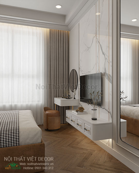 Nội thất Việt Decor thiết kế thi công nội thất căn hộ 2 phòng ngủ tân cổ điển 62 m2 tại tp hồ chí minh phòng ngủ lớn gia chủ
