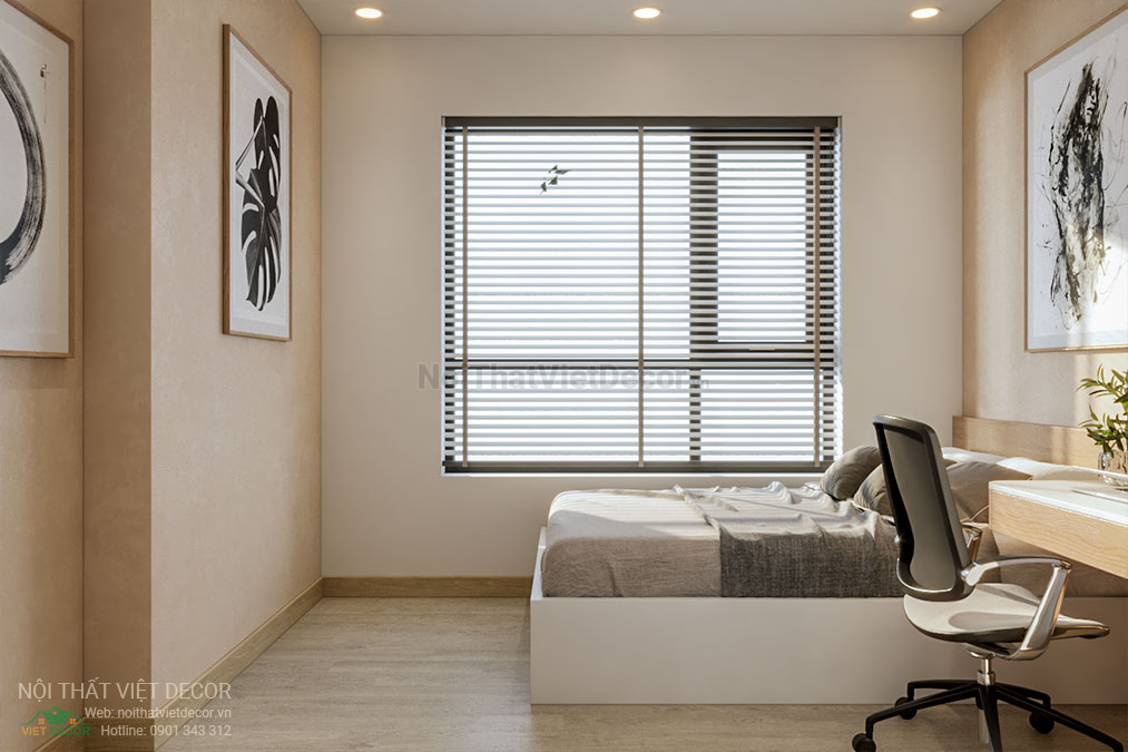 Nội thất Việt Decor thiết kế thi công nội thất căn hộ 3 phòng ngủ tại quận 12, thành phố Hồ Chí Minh, giường ngủ bàn làm việc phòng ngủ 2