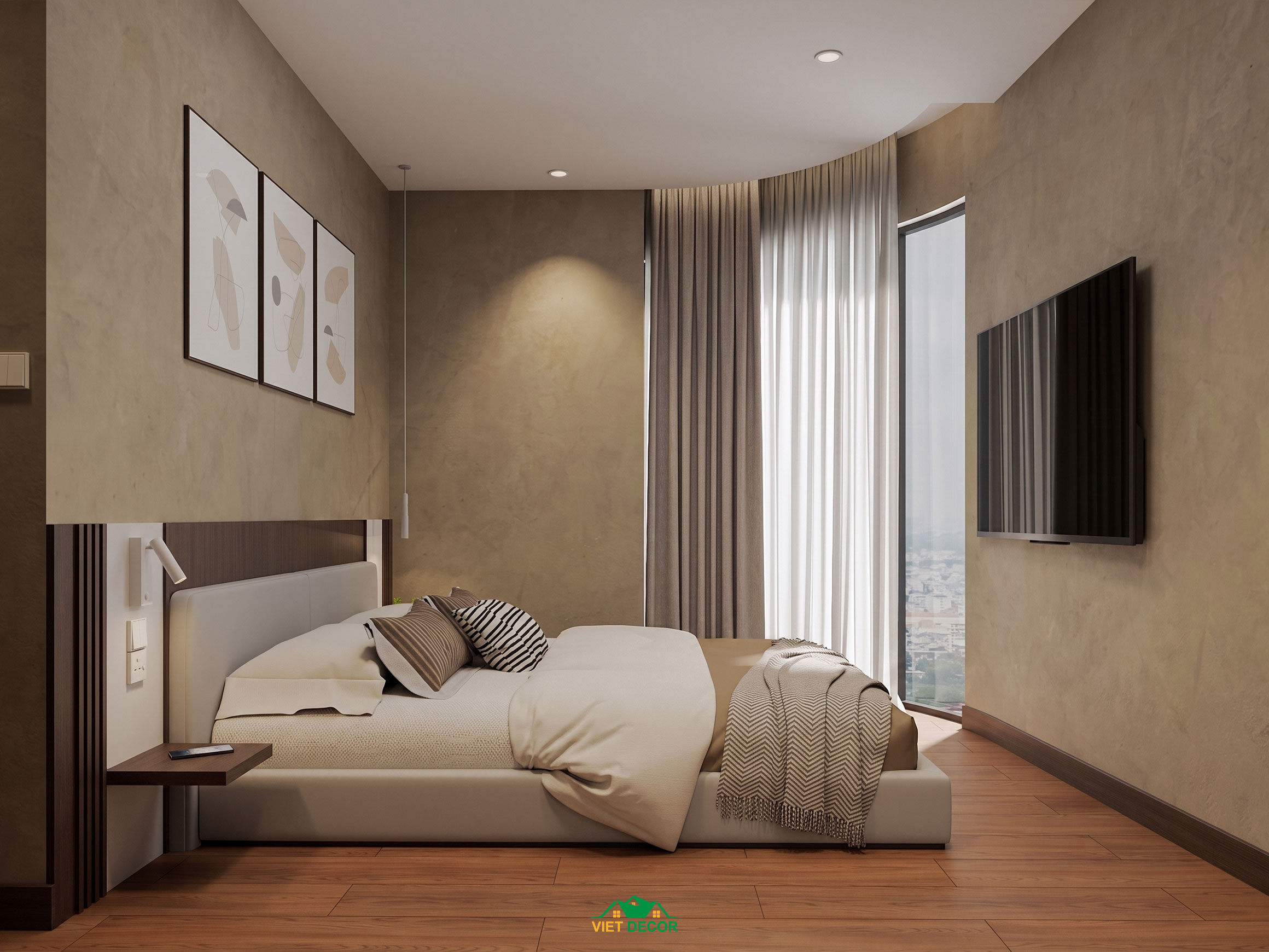 Nội Thất Việt Decor thiết kế thi công nội thất căn hộ 3 phòng ngủ The Opus One Vinhomes Grand Park TP HCM, phòng ngủ nhỏ