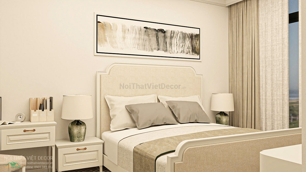 Nội thất Việt Decor thiết kế thi công nội thất tân cổ điển sang trọng luxury, nhà liên kế 3 tầng thuộc dự án Lavilla Green City Tân An, Long An, phòng ngủ 1