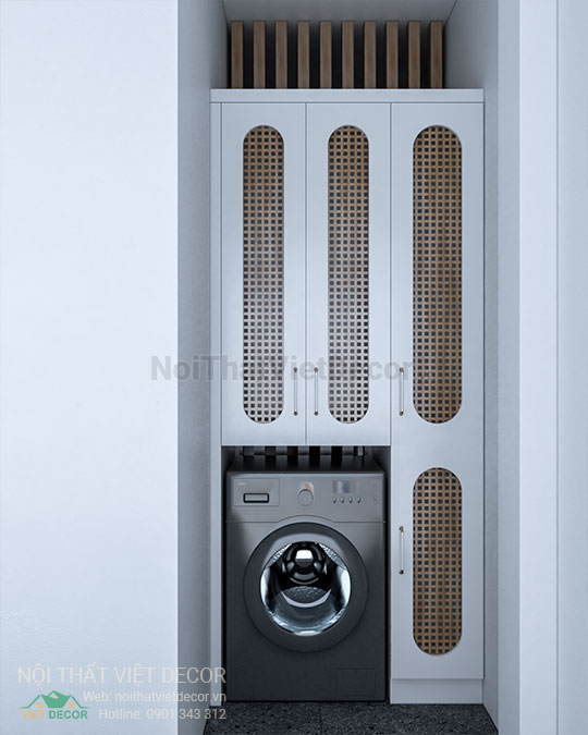 Nội thất Việt Decor thiết kế thi công nội thất nhà phố 3 phòng ngủ tại quận 7, thành phố Hồ Chí Minh, tủ máy giặt