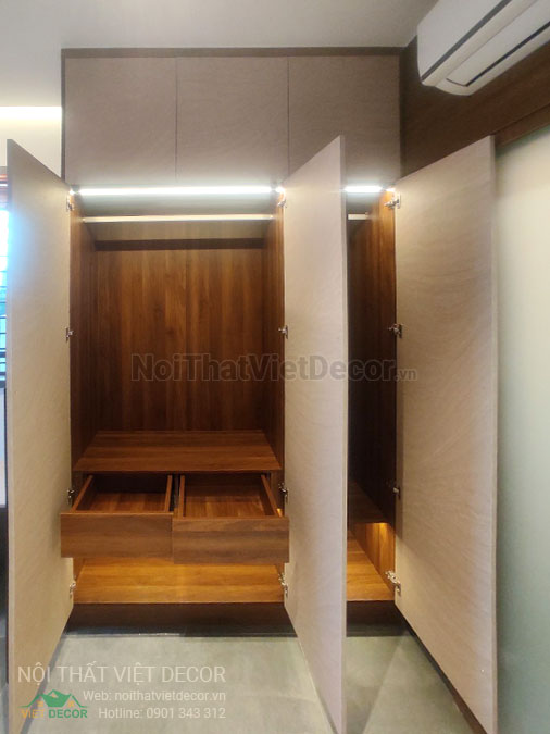 Nội Thất Việt Decor thiết kế thi công nội thất, tủ bếp gỗ công nghiệp An Cường, biệt thự 4 tầng tại dự án Lovera Premier Bình Chánh Tp Hồ Chí Minh, phòng ngủ 1, tủ quần áo