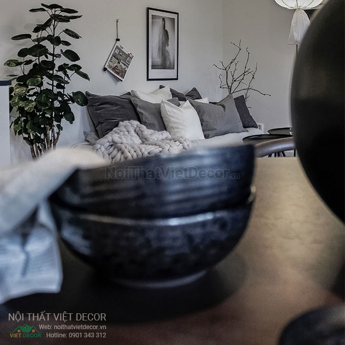 Nội thất Việt Decor thiết kế nội thất tối giản tone màu đen trắng sofa bàn trà