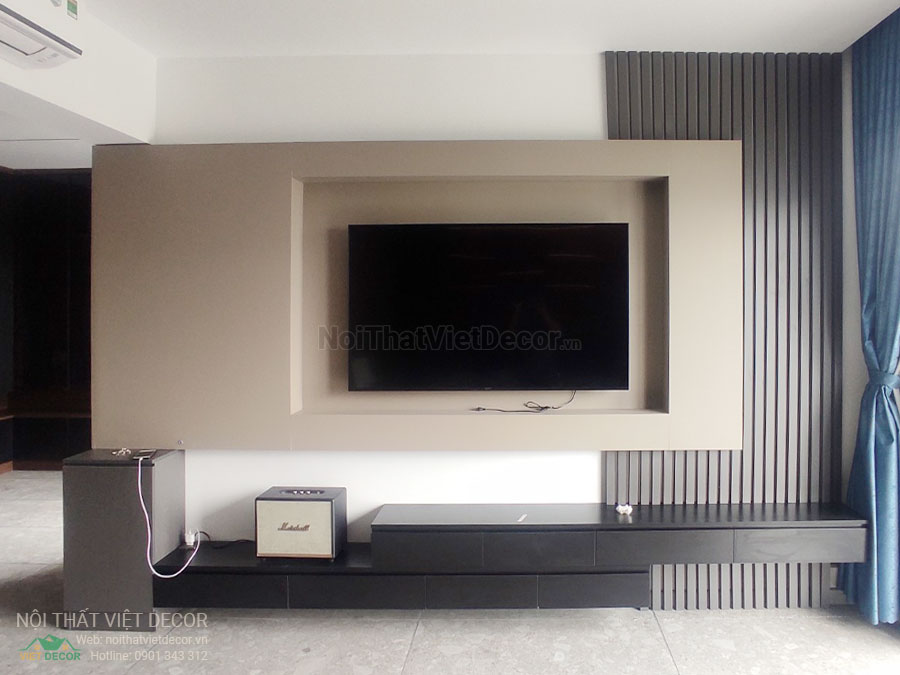 Nội Thất Việt Decor thiết kế thi công nội thất, tủ bếp gỗ công nghiệp An Cường, biệt thự 4 phòng ngủ Tp Thủ Đức, phòng ngủ gia chủ master, kệ ti vi