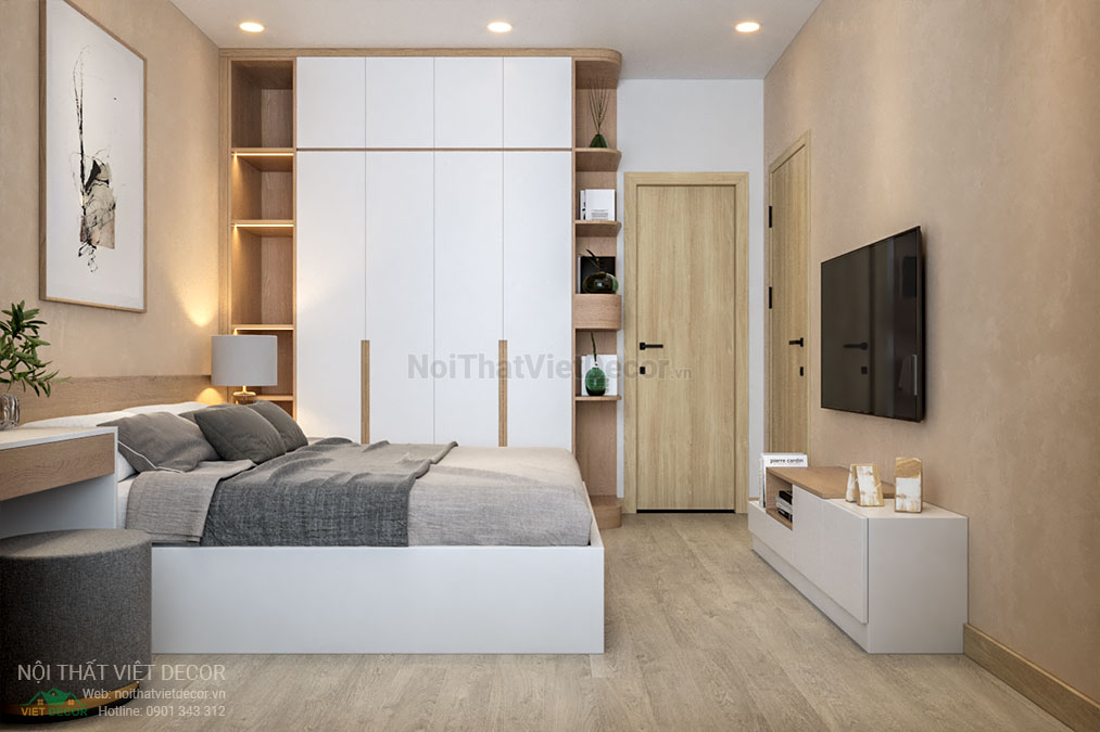 Nội thất Việt Decor thiết kế thi công nội thất căn hộ 3 phòng ngủ tại quận 12, thành phố Hồ Chí Minh, giường ngủ tủ quần áo phòng ngủ 3