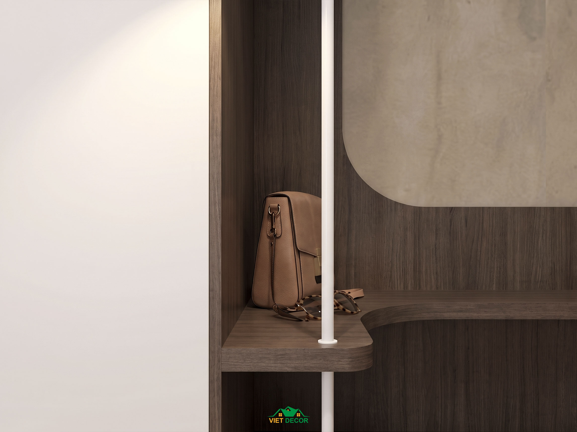Nội Thất Việt Decor thiết kế thi công nội thất căn hộ 3 phòng ngủ The Opus One Vinhomes Grand Park TP HCM, kệ trang trí phòng ngủ nhỏ