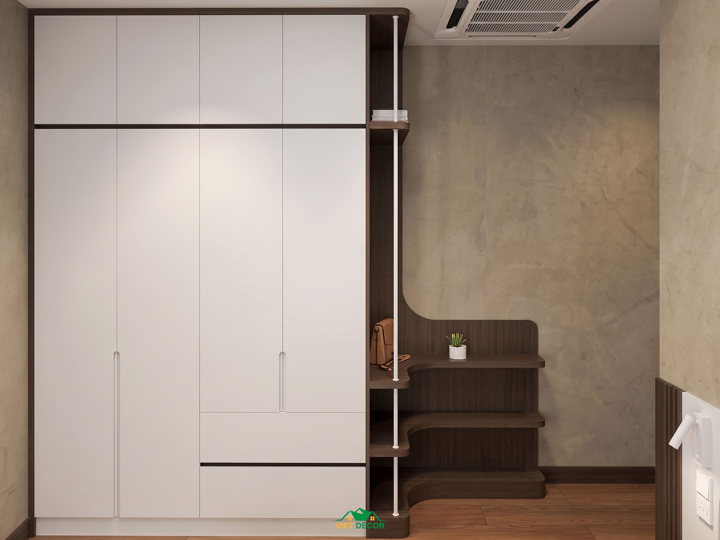 Nội Thất Việt Decor thiết kế thi công nội thất căn hộ 3 phòng ngủ The Opus One Vinhomes Grand Park TP HCM, tủ quần áo phòng ngủ nhỏ