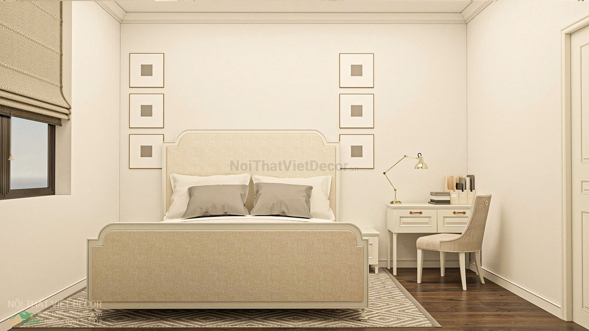 Nội thất Việt Decor thiết kế thi công nội thất tân cổ điển sang trọng luxury, nhà liên kế 3 tầng thuộc dự án Lavilla Green City Tân An, Long An, phòng ngủ 2