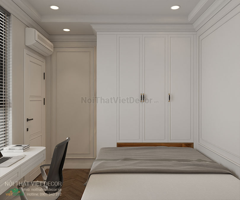 Nội thất Việt Decor thiết kế thi công nội thất căn hộ 2 phòng ngủ tân cổ điển 62 m2 tại tp hồ chí minh phòng ngử giường liền tủ áo