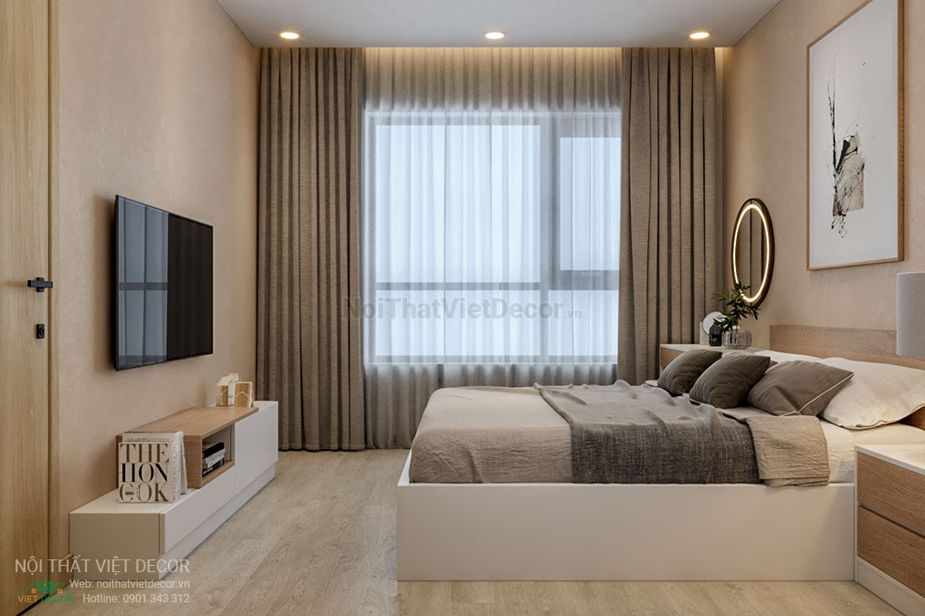 Nội thất Việt Decor thiết kế thi công nội thất căn hộ 3 phòng ngủ tại quận 12, thành phố Hồ Chí Minh, giường ngủ kệ ti vi phòng ngủ 3