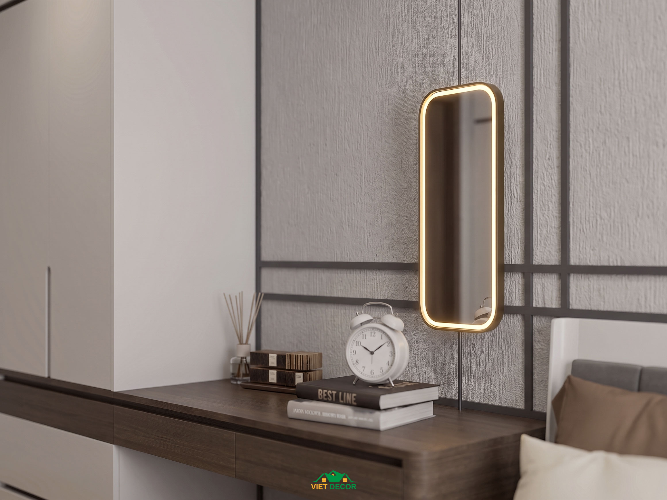 Nội Thất Việt Decor thiết kế thi công nội thất căn hộ 3 phòng ngủ The Opus One Vinhomes Grand Park TP HCM, bàn trang điểm phòng ngủ master