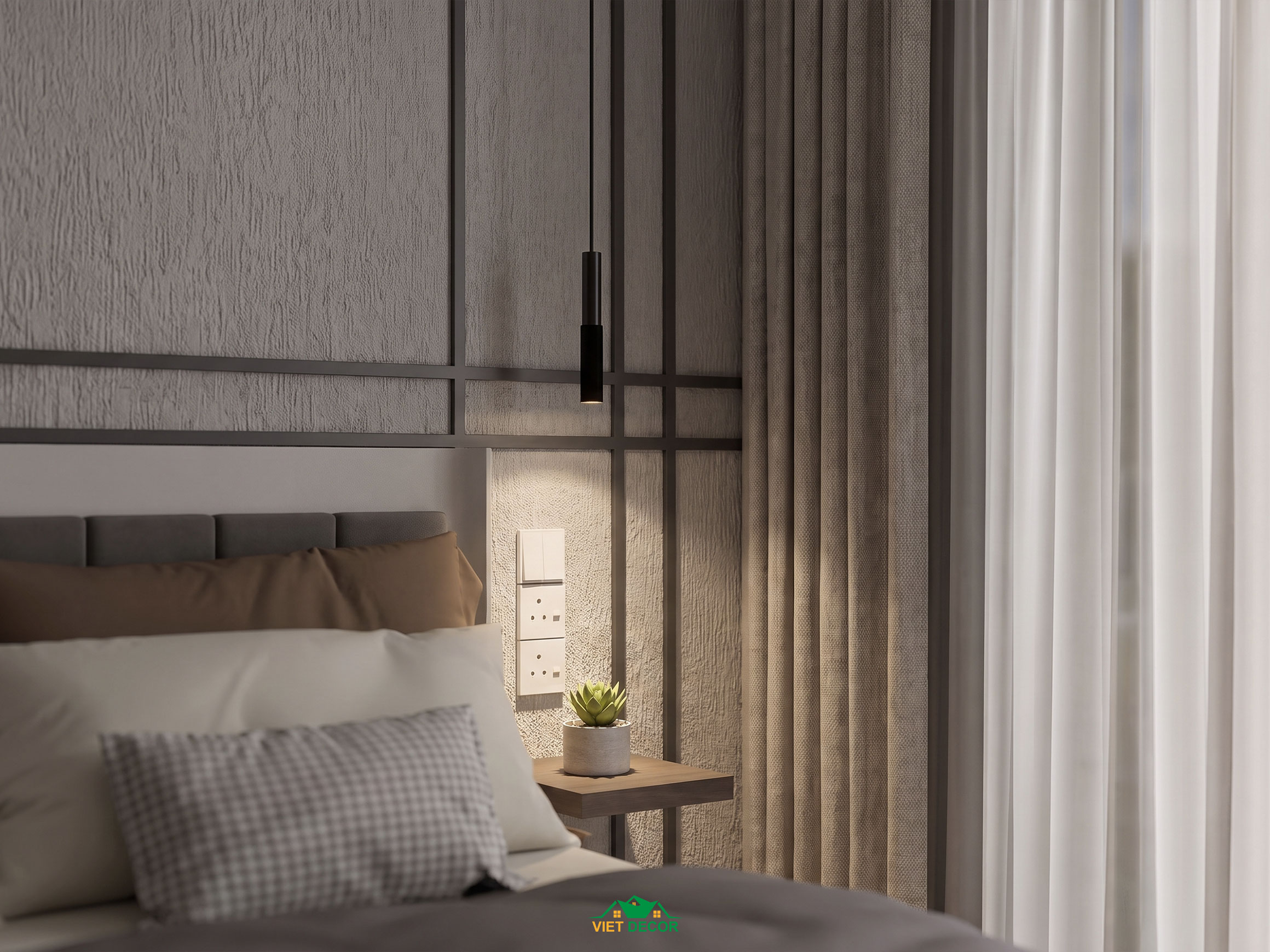 Nội Thất Việt Decor thiết kế thi công nội thất căn hộ 3 phòng ngủ The Opus One Vinhomes Grand Park TP HCM, tab đầu giường phòng ngủ master