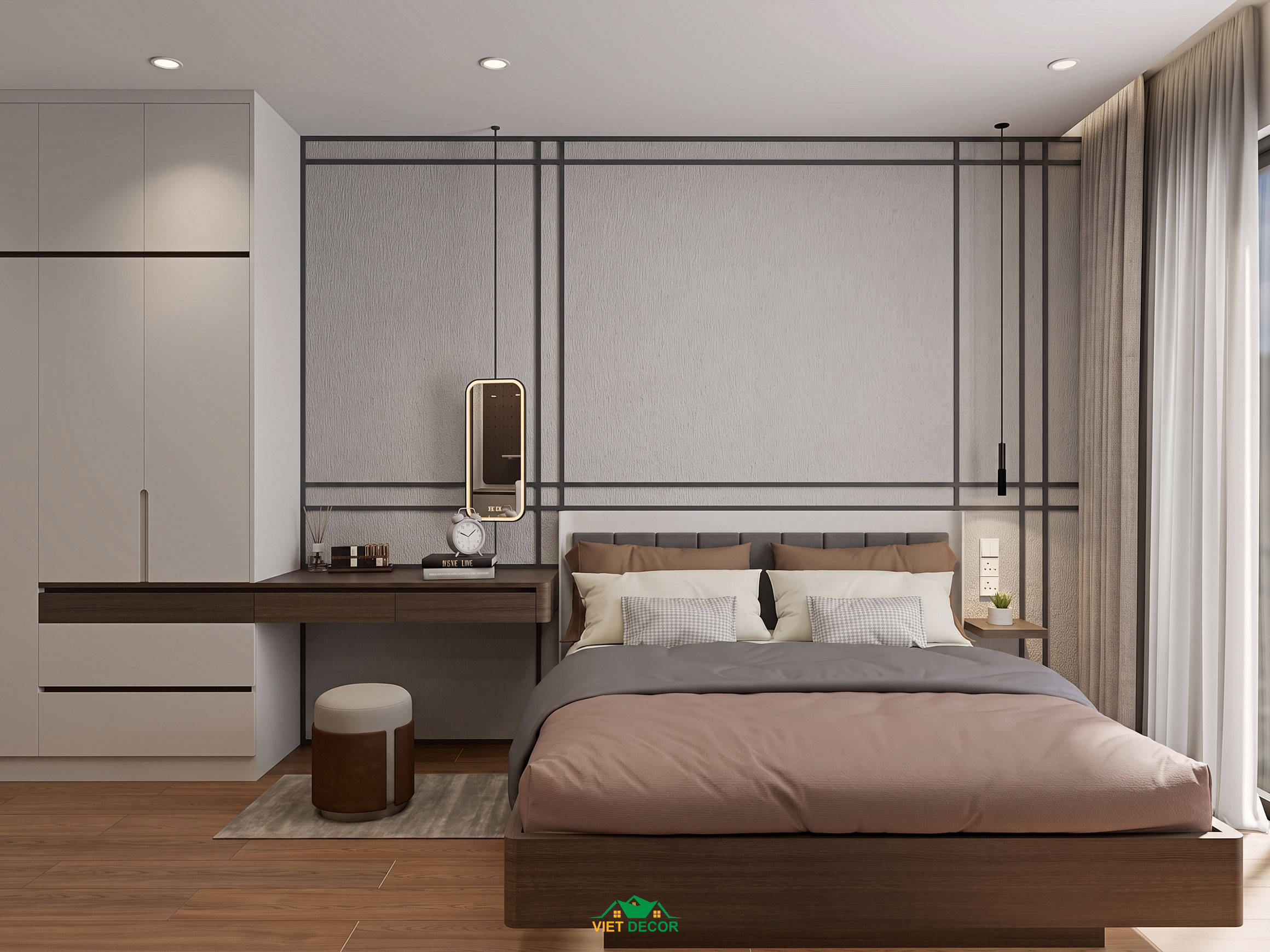Nội Thất Việt Decor thiết kế thi công nội thất căn hộ 3 phòng ngủ The Opus One Vinhomes Grand Park TP HCM, phòng ngủ master