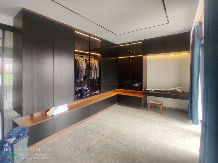 Nội Thất Việt Decor thiết kế thi công nội thất, tủ bếp gỗ công nghiệp An Cường, biệt thự 4 phòng ngủ Tp Thủ Đức, phòng ngủ gia chủ master, tủ quần áo