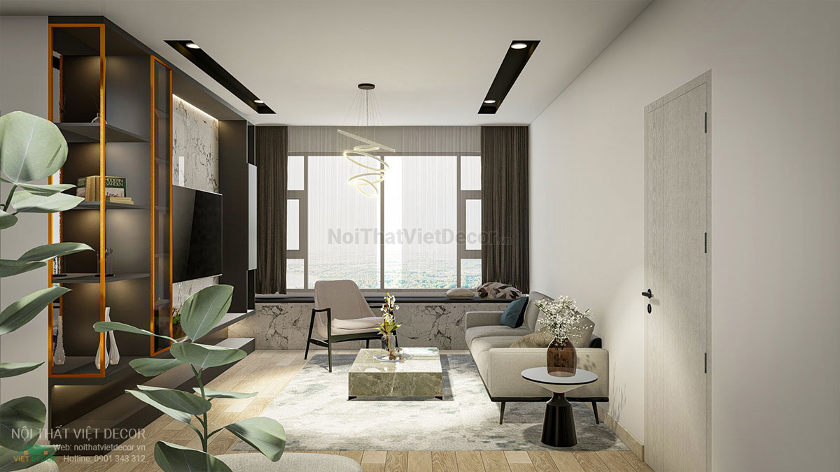 Nội thất Việt Decor mẫu phương án thiết kế phối cảnh 3D nội thất hiện đại căn hộ 3 phòng ngủ phòng khách