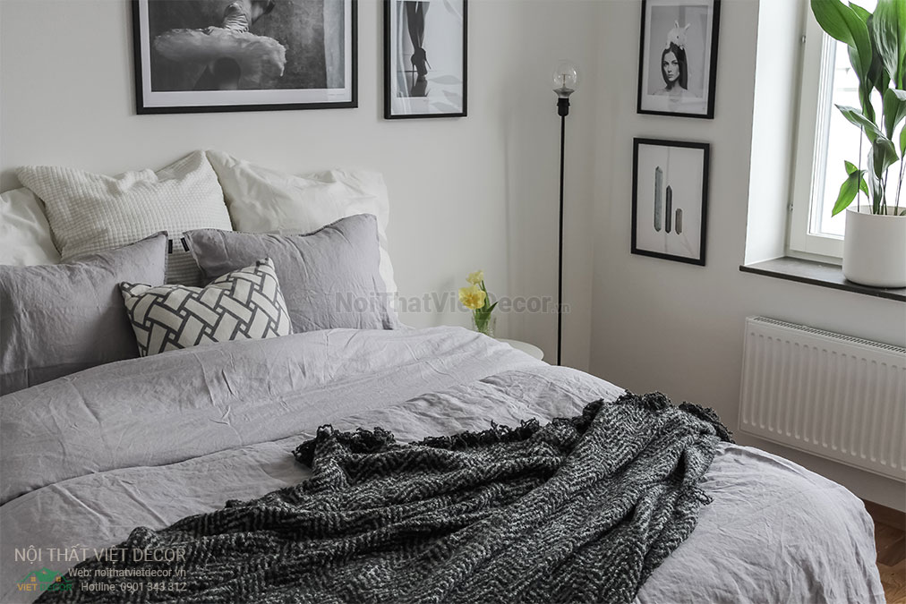 Nội thất Việt Decor thiết kế nội thất tối giản tone màu đen trắng giường ngủ
